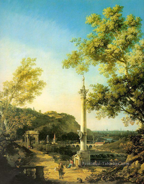 paysage de la rivière avec une colonne Canaletto Peintures à l'huile